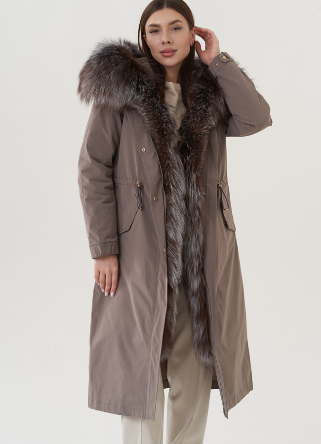 Женская парка с меховой отделкой  модель № 25782 меха малина