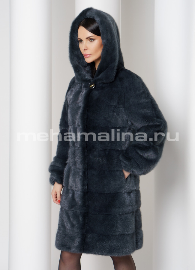 Норковая шуба поперечная с капюшоном модель № S-764 в рассрочку