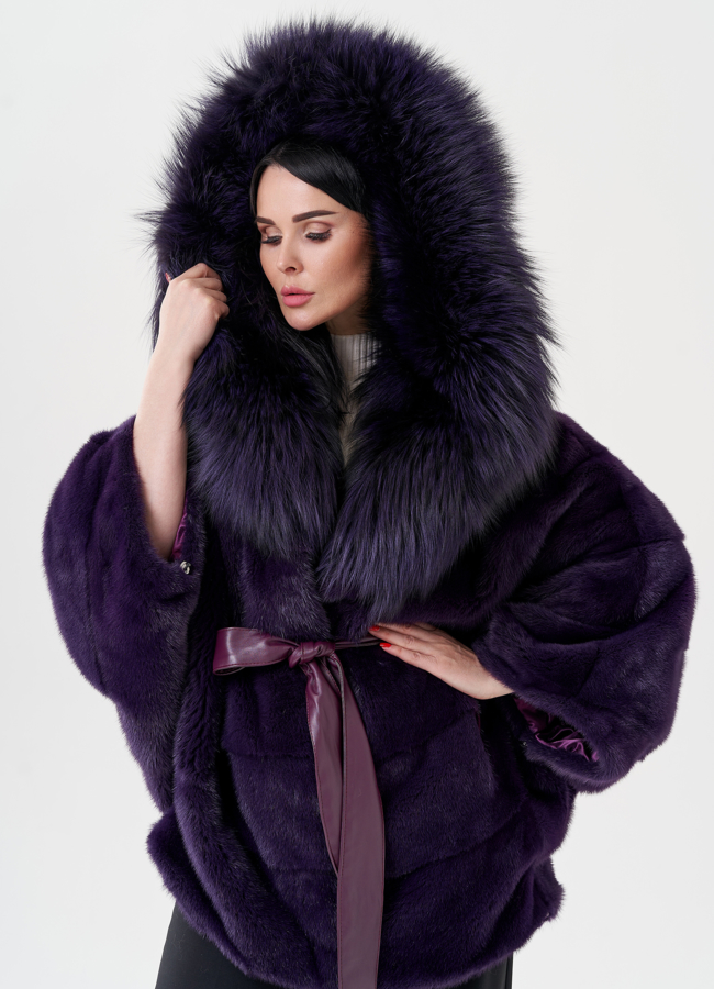 Норковая шуба фиолетового цвета модель № 1600 меха малина