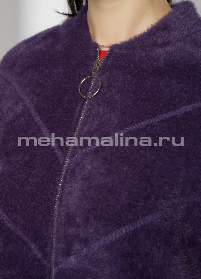Укороченное пальто на молнии из микроворса модель № 1920 универмаг малина