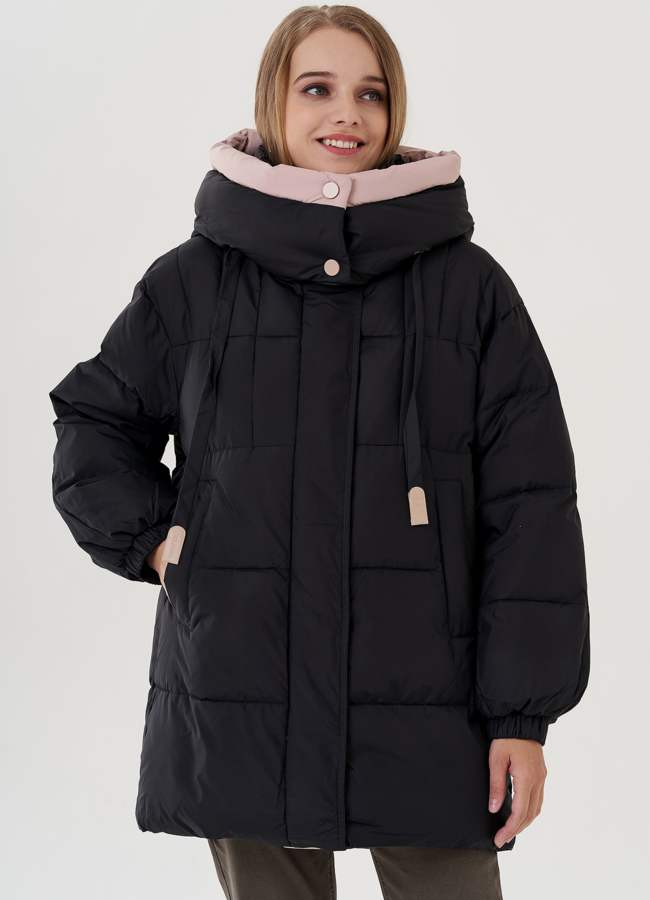 Женский пуховик с капюшоном  модель № 25026 универмаг малина