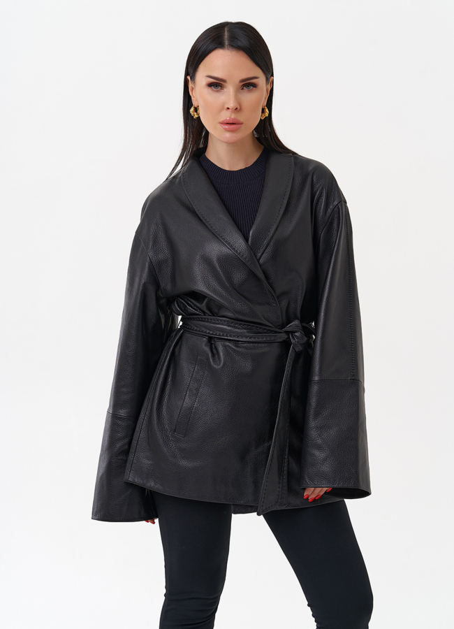 Жакет с поясом из натуральной кожи модель № 4582 универмаг малина