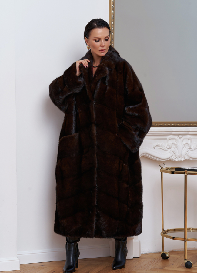 фото Шуба из меха норки с английским воротником модель № 27589