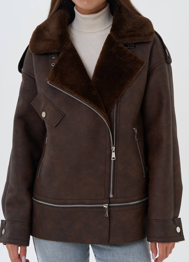 Женская дубленка из эко кожи модель № 27753 универмаг малина