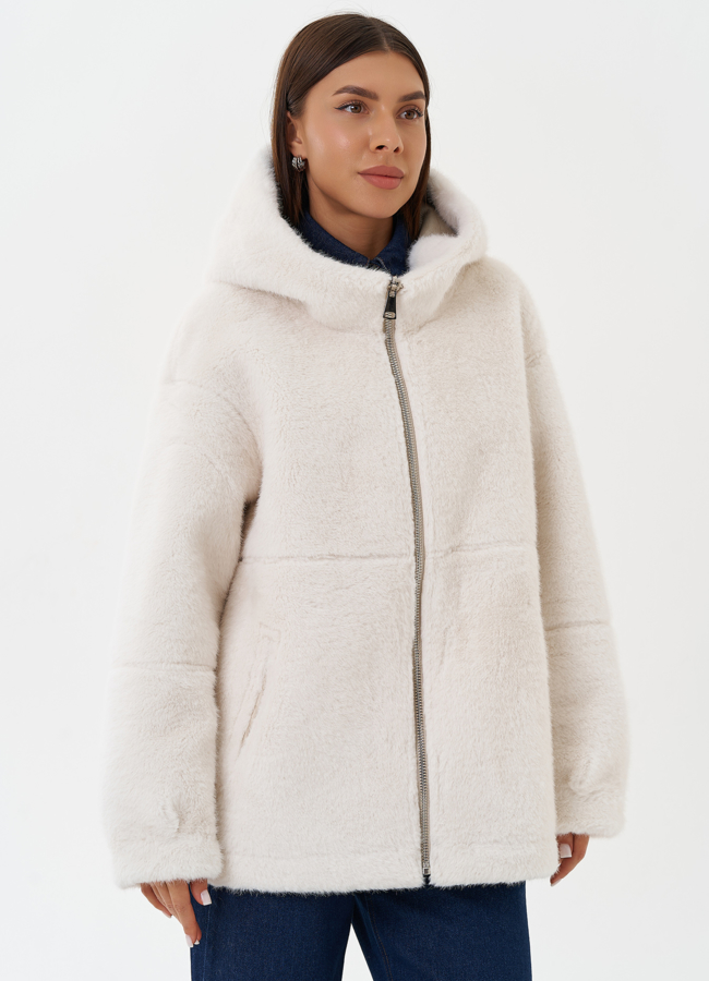 Двухсторонняя дубленка с капюшоном модель № 27759 универмаг малина