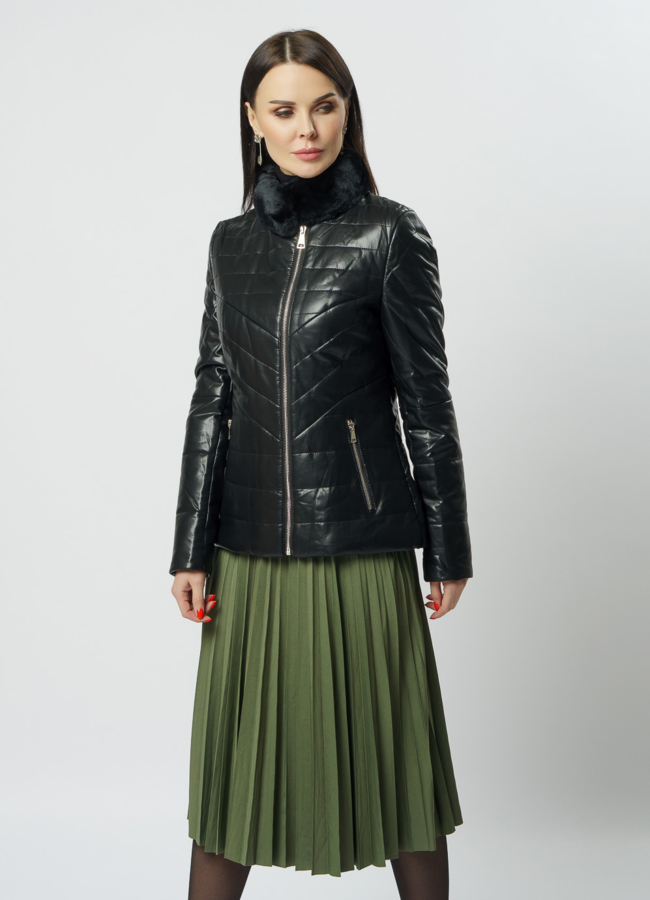 Куртка из эко кожи с отделкой из кролика модель № 11116 универмаг малина