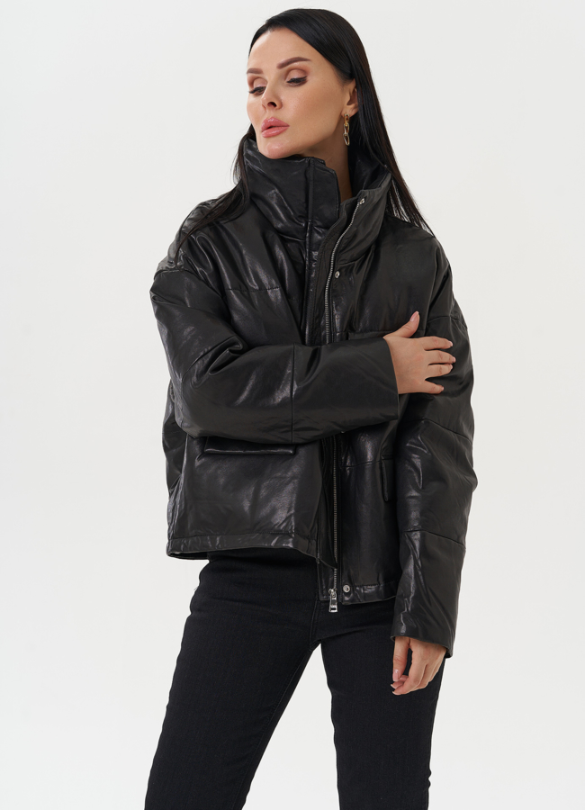 Утепленная кожаная куртка модель № 28116 универмаг малина