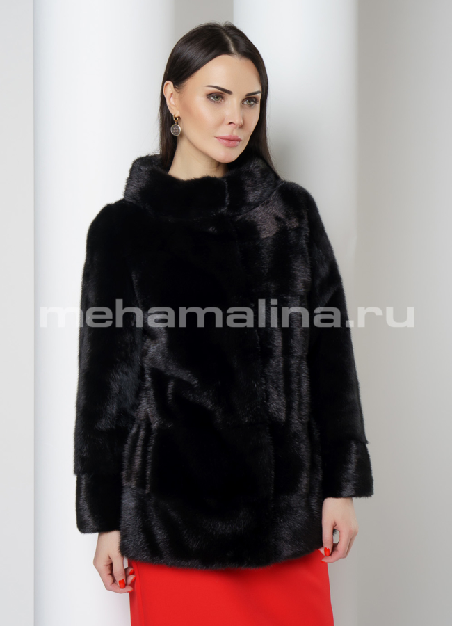 фото Укороченная норковая шуба черного цвета модель № S-781