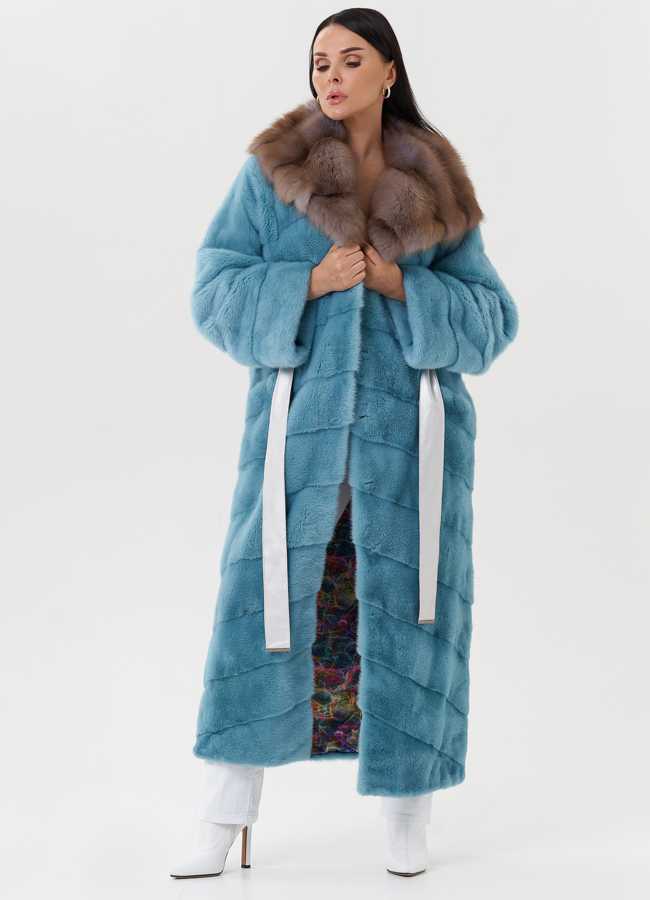 Женская норковая шуба с капюшоном из куницы модель № 27567 в кредит