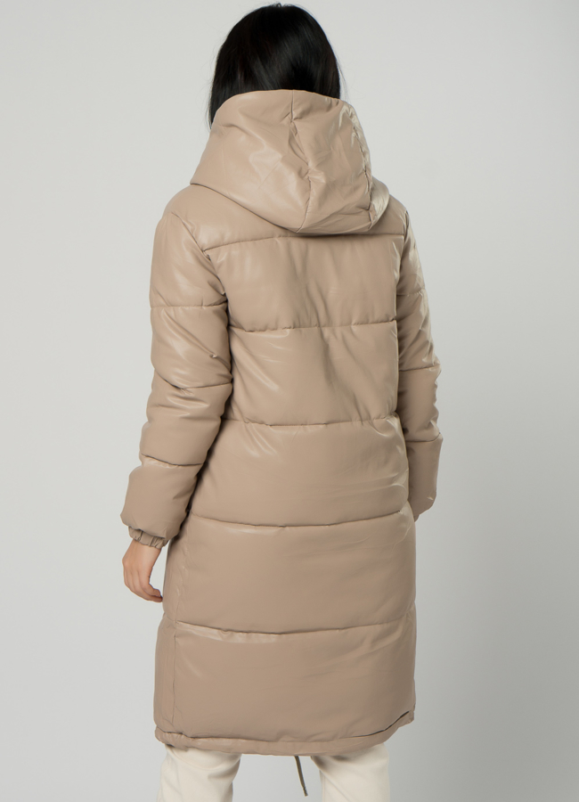 Длинный пуховик из эко кожи модель № 73321 в кредит
