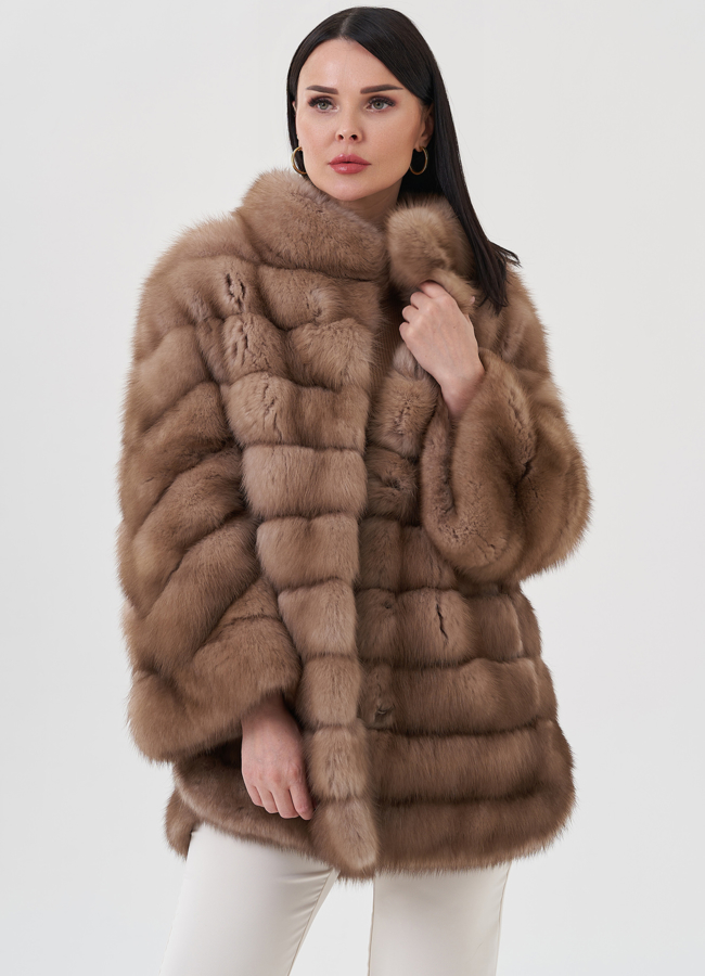 Шуба из куницы с воротником стойка модель № 23814 универмаг малина