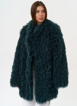 Женская шуба из эко меха изумрудного цвета