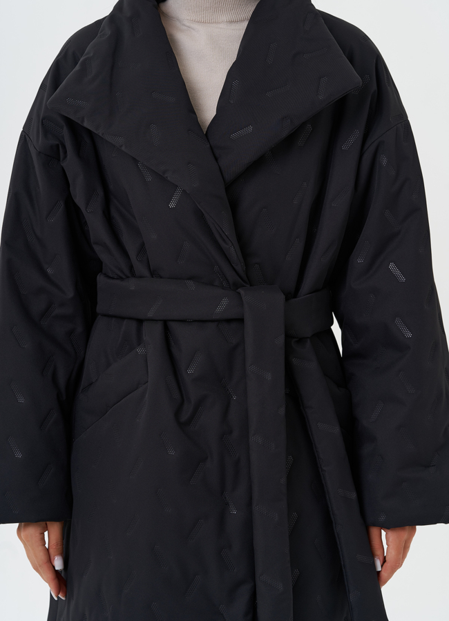 Женское стеганое пальто с поясом модель № 28460 универмаг малина