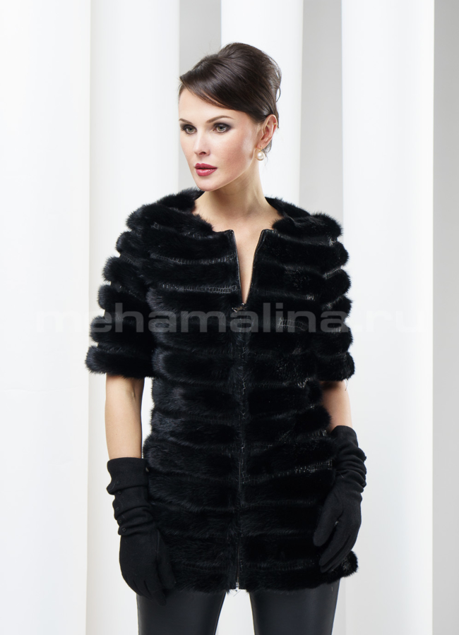 Жилет из норки  модель № M-14  меха малина