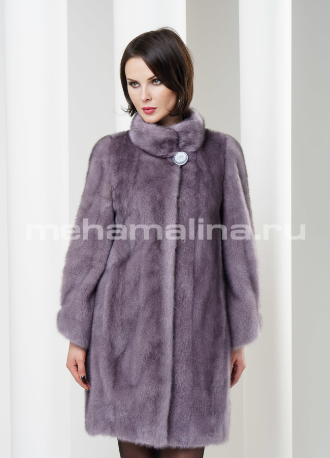 Шуба норка балон- стойка, цвет графит модель № S-181 меха малина