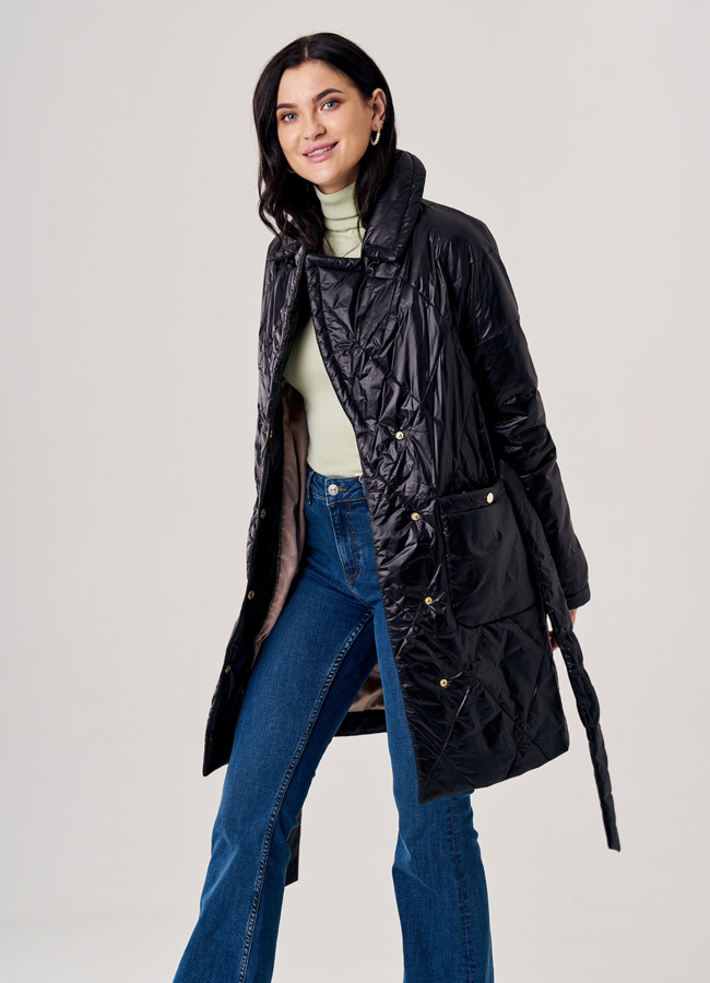 Пальто укороченное демисезонное черного цвета модель № 20493 универмаг малина