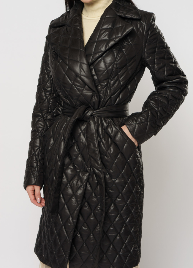 Утепленное женское пальто на поясе модель № 17779 универмаг малина