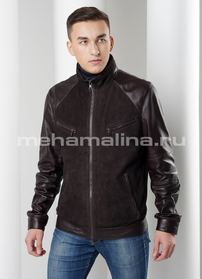 Мужская куртка модель № KP-187 меха малина