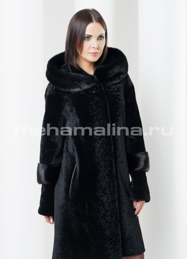 Шуба мутон с капюшоном модель № S-425 универмаг малина