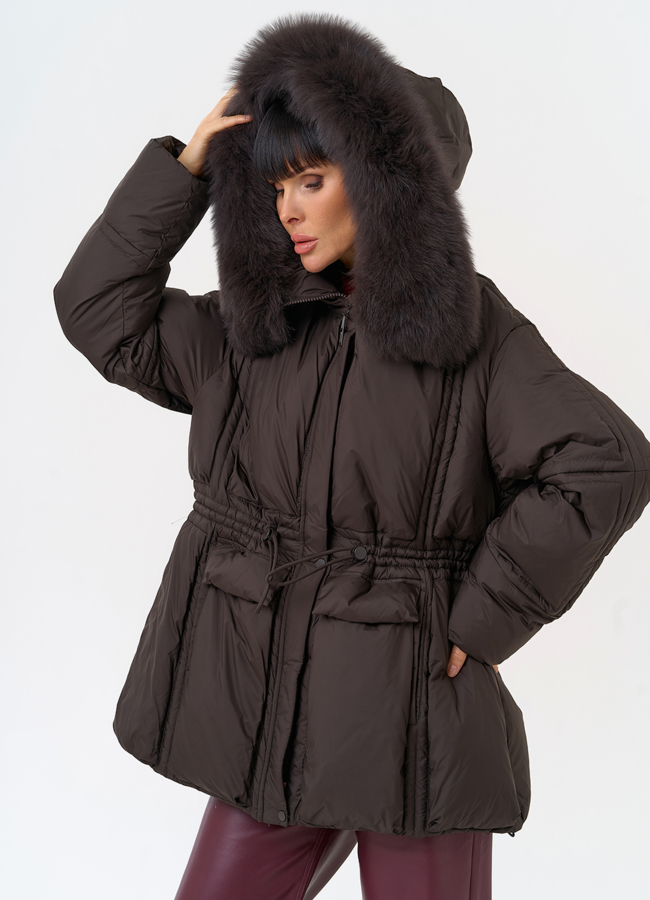 фото Женский пуховик с капюшоном из меха песца модель № 31615