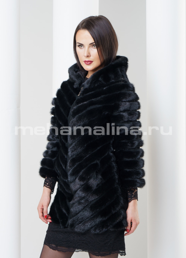 Жакет из норки с капюшоном модель № M-75 меха малина