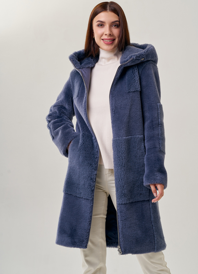 Женское пальто из шерсти с капюшоном модель № 19082 универмаг малина