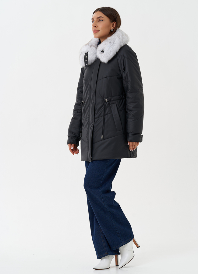 Пуховик из эко кожи с мехом модель № 27724 в рассрочку