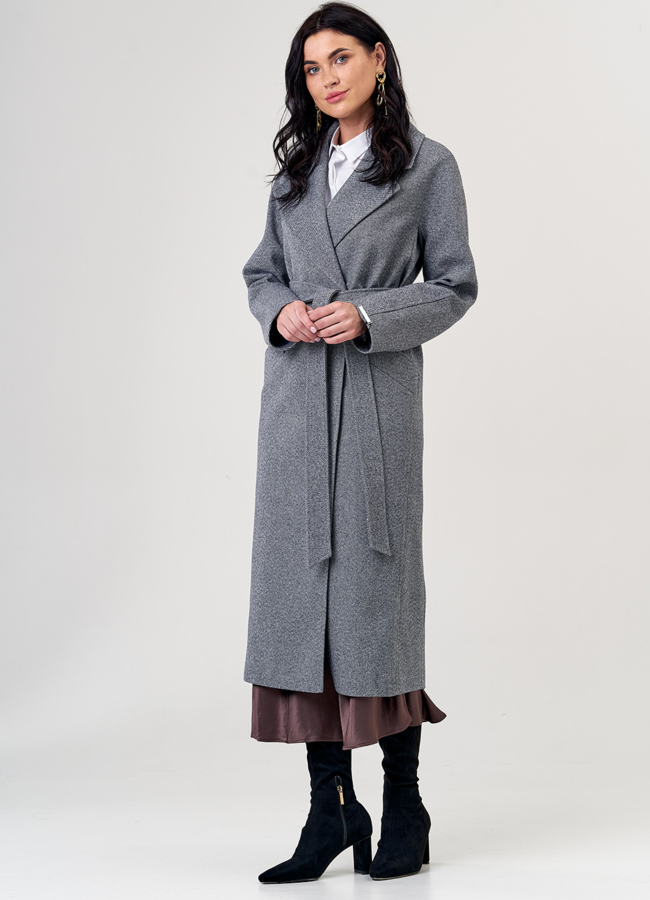 Женское пальто серого цвета с английским воротником модель № 21305 в кредит