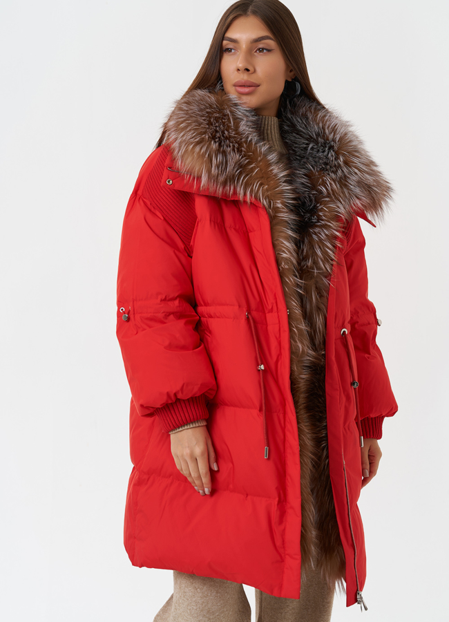 Пуховик с мехом лисы модель № 28828 универмаг малина