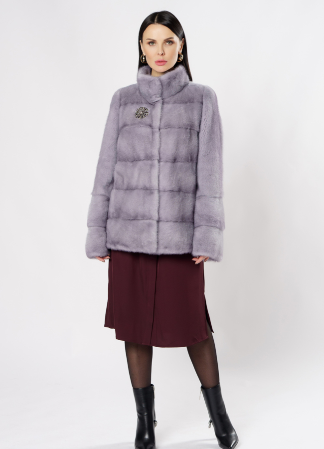 фото Укороченная норковая шуба голубого цвета модель № S-870