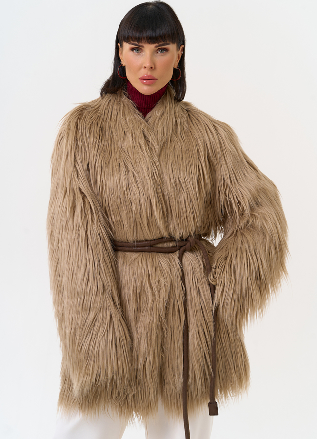 Женская шуба из эко меха с декоративным поясом модель № 31532 меха малина Женская шуба из эко меха с декоративным поясом модель № 31532 меха малина