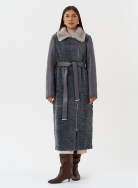 Длинная дубленка из эко кожи