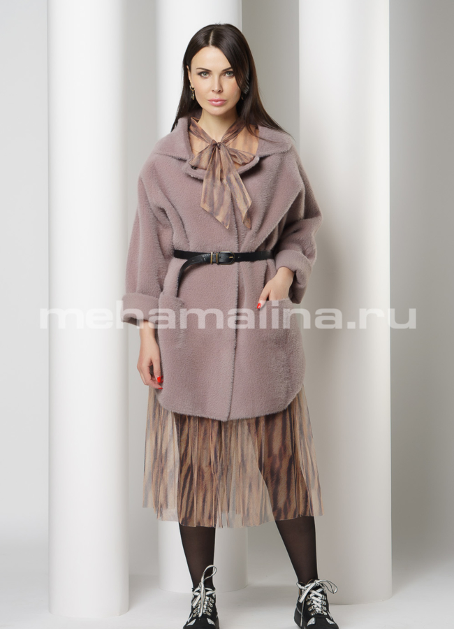 Пальто из микроворса с отложным воротником модель № 9826 в рассрочку