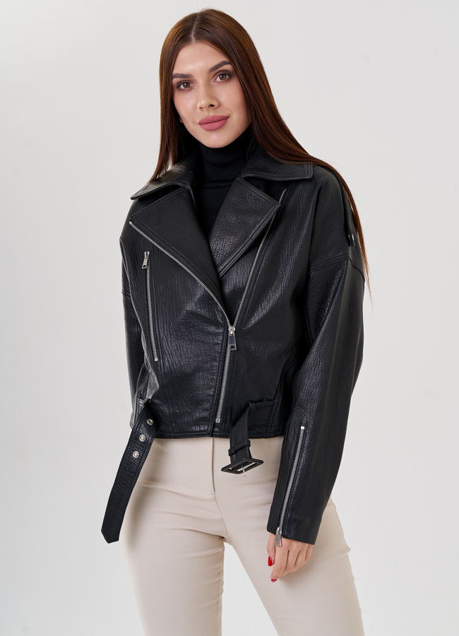 Косуха из натуральной кожи с принтом модель № 79082 универмаг малина