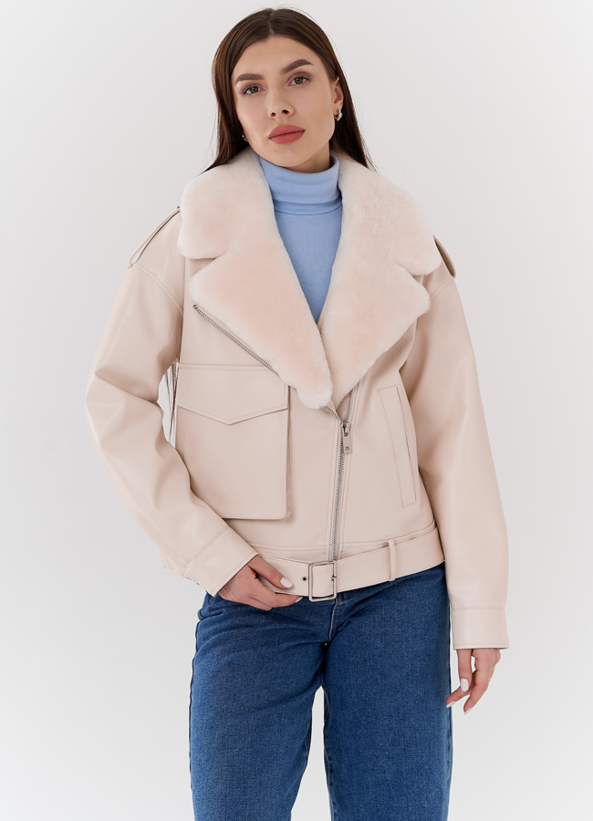 Куртка из эко кожи на утеплителе с натуральным мехом модель № 2273 универмаг малина