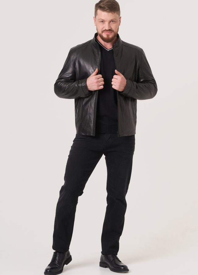 фото Мужская куртка из натуральной кожи на молнии модель № 805