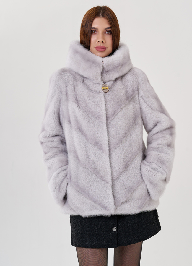 Куртка из норки с капюшоном модель № 79051 меха малина
