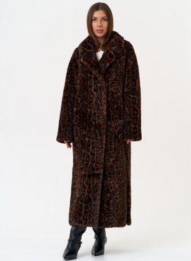 Длинная шуба из эко меха с анималистическим принтом Длинная шуба из эко меха с анималистическим принтом