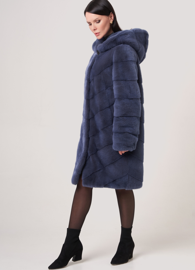 фото Норковая шуба с капюшоном модель № S-757