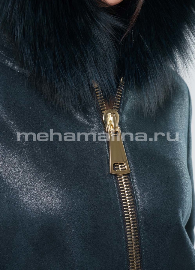 фото Дубленка из эко кожи зеленого цвета модель № D-185