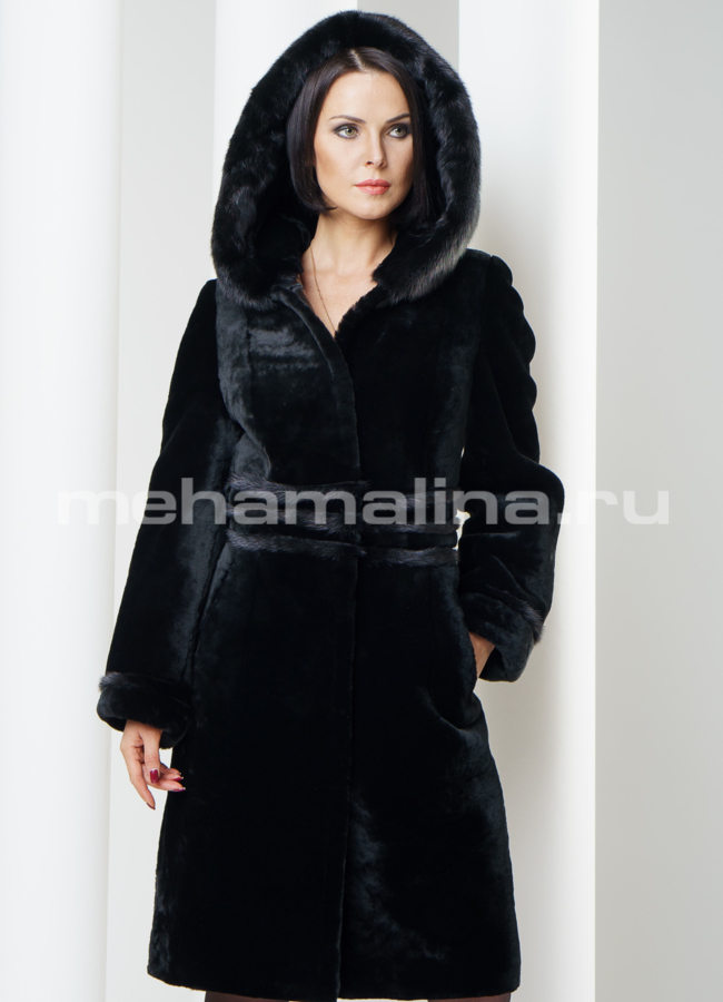 фото Шуба мутон с норкой, черного цвета модель № S-226