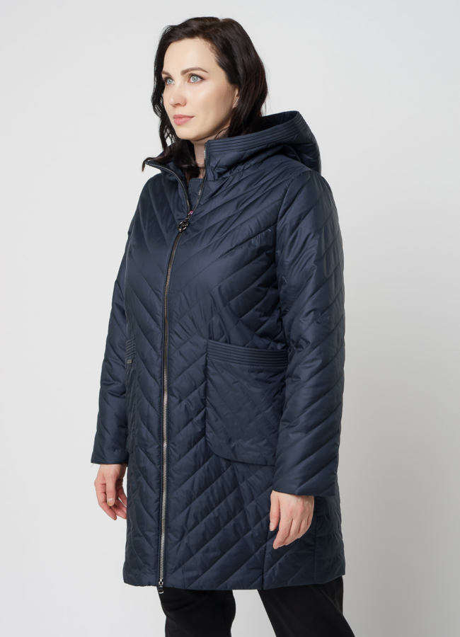 Полупальто женское синего цвета модель № 20667 меха малина