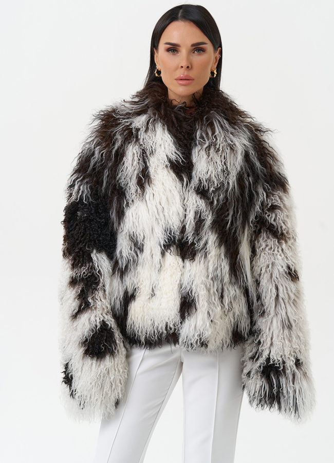 Женская шуба из меха ламы модель № 31038 меха малина Женская шуба из меха ламы модель № 31038 меха малина