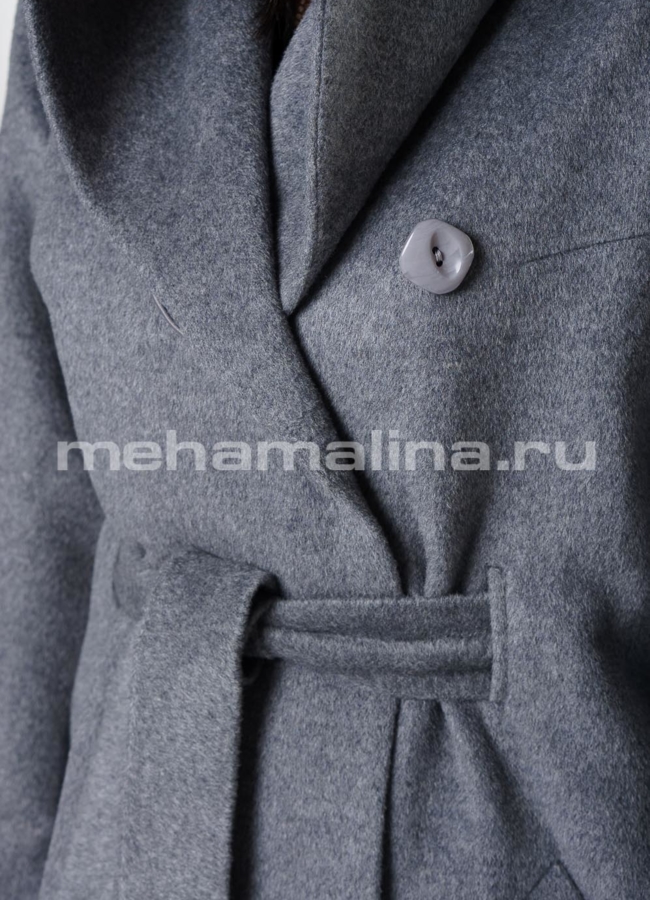 Пальто с капюшоном и поясом, серого цвета модель № 038 универмаг малина