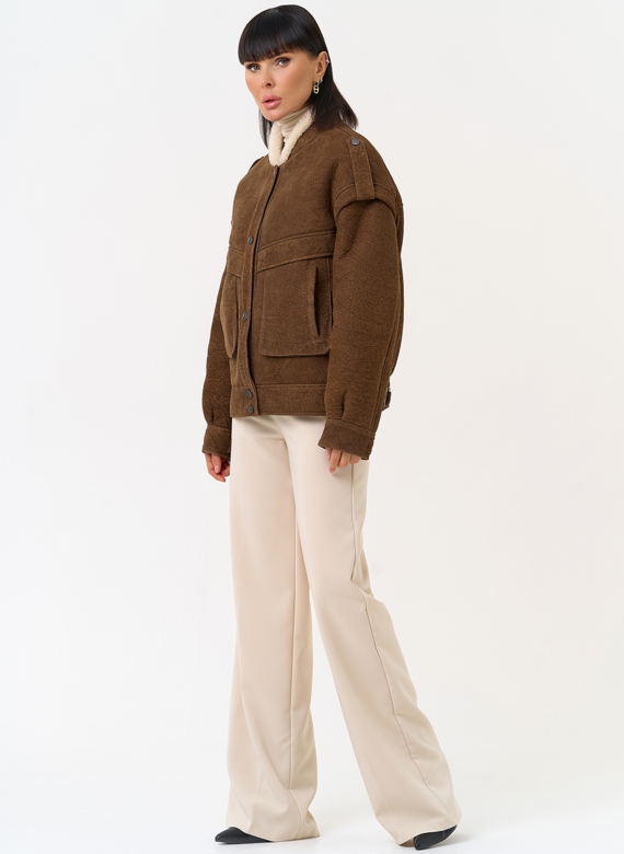 Женская натуральная дубленка в коричневом цвете