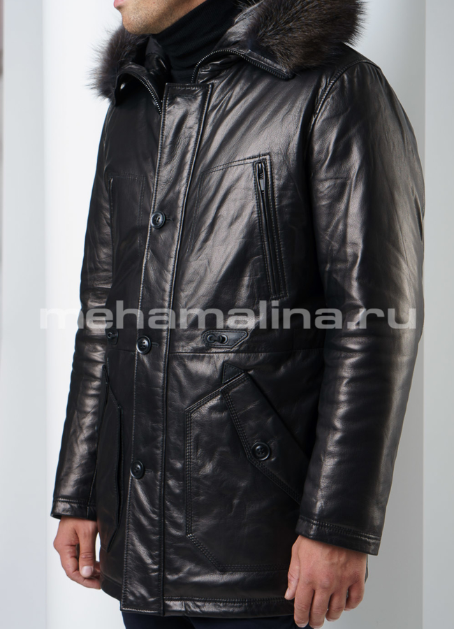 Мужской пуховик модель № ПМ-92 меха малина