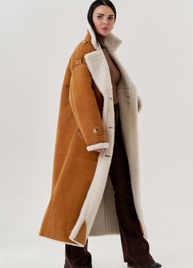 Женская дубленка с английским воротником  модель № 79589 универмаг малина