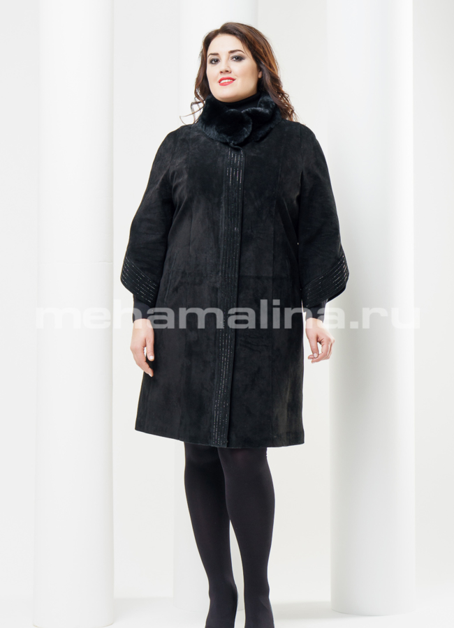 Замшевый плащ модель № K-290 меха малина