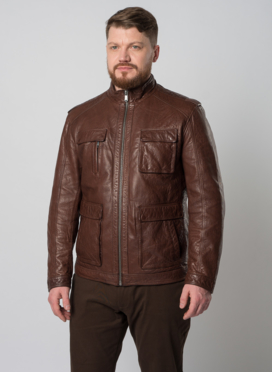 Мужская кожаная куртка коричневого цвета