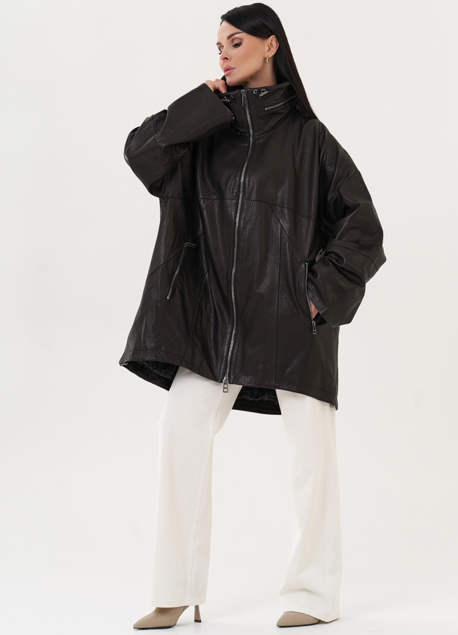 фото Кожаная удлиненная куртка черного цвета модель № 27142 фото Кожаная удлиненная куртка черного цвета модель № 27142